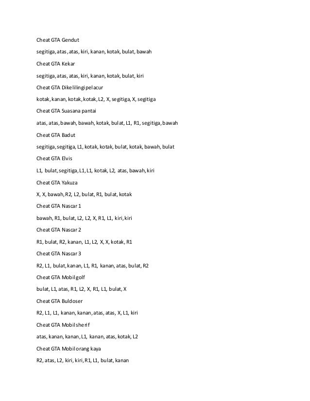 Cheat Password Gta San Andreas Lengkap