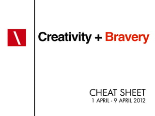 Creativity + Bravery



         CHEAT SHEET
         1 APRIL - 9 APRIL 2012
 