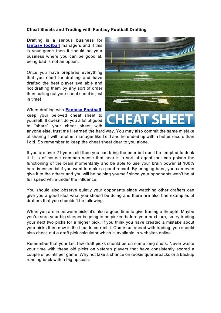 Cheat Sheets and Trading with Fantasy Football Drafting