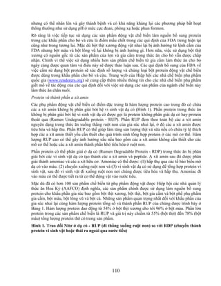 nhưng có thể nhân lên và gây thành bệnh và có khả năng kháng lại các phương pháp bất hoạt
thông thường như sử dụng pH ở mức cực đoan, phóng xạ hoặc phun formon.
Rõ ràng là việc tiếp tục sử dụng các sản phẩm động vật chế biến làm nguồn bổ sung protein
trong các khẩu phần cho bò và cừu là điểm mấu chốt trong các qui định của FDA trong hiện tại
cũng như trong tương lai. Mặc dù bột thịt xương động vật nhai lại bị ảnh hưởng từ lệnh cấm của
FDA nhưng bột máu và bột lông vũ lại không bị ảnh hưởng gì. Hơn nữa, việc sử dụng bột thịt
xương có nguồn gốc từ các sản phẩm của lợn và gia cầm trong thức ăn cho bò vẫn được chấp
nhận. Chính vì thế việc sử dụng nhiều hơn sản phẩm chế biến từ gia cầm làm thức ăn cho bò
ngày càng được quan tâm và điều này sẽ được thảo luận sau. Các qui định bổ sung của FDA về
việc cấm sử dụng bột protein sẽ xác định số lượng và chủng loại bột protein động vật chế biến
được dùng trong khẩu phần cho bò và cừu. Trang web của Hiệp hội các nhà chế biến phụ phẩm
quốc gia (www.renderers.org) sẽ cung cấp thêm nhiều thông tin cho các nhà chế biến phụ phẩm
giết mổ về tác động của các qui định đối với việc sử dụng các sản phẩm của ngành chế biến này
làm thức ăn chăn nuôi.
Protein và thành phần a xít amin
Các phụ phẩm động vật chế biến có điểm đặc trưng là hàm lượng protein cao trong đó có chứa
các a xít amin không bị phân giải bởi hệ vi sinh vật dạ cỏ (Hình 1). Phần protein trong thức ăn
không bị phân giải bởi hệ vi sinh vật dạ cỏ được gọi là protein không phân giải dạ cỏ hay protein
thoát qua (Rumen Undegradable protein - RUP). Phần RUP đem theo toàn bộ các a xít amin
nguyên dạng trong thức ăn xuống thẳng ruột non của gia súc nhai lại, ở đó các a xít amin được
tiêu hóa và hấp thu. Phần RUP có thể giúp làm tăng sản lượng thịt và sữa nếu có chứa tỷ lệ thích
hợp các a xít amin thiết yếu cần thiết cho quá trình sinh tổng hợp protein ở các mô cơ thể. Hàm
lượng RUP cao có thể gây ảnh hưởng xấu nếu bao gồm các a xít amin không cần thiết cho các
mô cơ thể hoặc các a xít amin thành phần khó tiêu hóa ở ruột non.
Phần protein có thể phân giải ở dạ cỏ (Rumen Degradable Protein - RDP) trong thức ăn bị phân
giải bởi các vi sinh vật dạ cỏ tạo thành các a xít amin và peptide. A xít amin sau đó được phân
giải thành amoniac và các a xít hữu cơ. Amoniac có thể được: (1) hấp thụ qua các tế bào biểu mô
dạ cỏ vào máu. (2) chuyển xuống ruột non và (3) vi sinh vật dạ cỏ sử dụng để tổng hợp protein vi
sinh vật, sau đó vi sinh vật đi xuống ruột non nơi chúng được tiêu hóa và hấp thu. Amoniac đi
vào máu có thể được tiết ra từ cơ thể động vật vào nước tiểu.
Mặc dù đã có hơn 100 sản phẩm chế biến từ phụ phẩm động vật được Hiệp hội các nhà quản lý
thức ăn Hoa Kỳ (AAFCO) định nghĩa, các sản phẩm chính được sử dụng làm nguồn bổ sung
protein cho khẩu phần gia súc bao gồm bột thịt xương, bột thịt, bột gia cầm và bột phế phụ phẩm
gia cầm, bột máu, bột lông vũ và bột cá. Những sản phẩm quan trọng nhất đối với khẩu phần của
gia súc nhai lại cùng hàm lượng protein tổng số và thành phần RUP của chúng được trình bày ở
Bảng 1. Hàm lượng protein dao động từ 54% ở bột thịt xương cho tới 96% ở bột máu. Phần lớn
protein trong các sản phẩm chế biến là RUP và giá trị này chiếm từ 55% (bột thịt) đến 78% (bột
máu) tổng lượng protein thô có trong sản phẩm.
Hình 1. Trao đổi Nitơ ở dạ cỏ - RUP (đi thẳng xuống ruột non) so với RDP (chuyển thành
protein vi sinh vật hoặc thải ra ngoài qua nƣớc tiểu)




                                              110
 