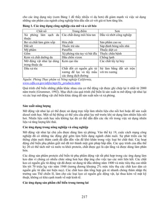 cho các ứng dụng này (xem Bảng 1 để thấy nhiều ví dụ hơn) đã giảm mạnh và việc sử dụng
những sản phẩm của ngành công nghiệp hóa dầu sẵn có với giá rẻ hơn tăng lên.
Bảng 1. Các ứng dụng công nghiệp của mỡ và a xít béo
           Chất nổ                   Trang điểm                       Sơn
 Xà phòng làm sạch da         Các chất dung môi hòa tan     Dầu và nhớt công nghiệp
 thuộc
 Bơ và chất làm giòn xốp      Hóa chất                      Sản phẩm cao su
 Đất sét                      Thuốc trừ sâu                 Sáp đánh bóng nền nhà
 Mỹ phẩm                      Paraffin                      Thuốc diệt cỏ
 Gốm                          Xà phòng rửa tay và bát đĩa   Thuốc chữa bệnh
 Kem và chất dưỡng da         Dầu chồn vizon                Chống lạnh
 Mỡ động vật nhai lại dùng    Kem cạo râu                   Các chất tẩy tự hủy
 trong thuộc da
 Dầu xả tóc                 Chất đốt có nguồn gốc từ Sứ làm bằng đất sét trộn
                            xương để lọc và tẩy mầu với tro xương
                            các dung dịch đường
Nguồn: Phòng Thực phẩm và Nông nghiệp California,
www.cdfa.ca.gov/ahfss/mpi/by_products.mtm.
Quá trình chế biến những phần khác nhau của cơ thể động vật được ghi chép lại ít nhất từ 2000
năm trước (Grummer, 1992). Mục đích của quá trình chế biến là sản xuất ra mỡ động vật nhai lại
và các loại mỡ động vật chế biến khác dùng để sản xuất nến và xà phòng.


Sản xuất năng lƣợng
Mỡ động vật nhai lại có thể được sử dụng trực tiếp làm nhiên liệu cho nồi hơi hoặc để sản xuất
diesel sinh học. Một số hệ thống có thể yêu cầu phải lọc mỡ trước khi sử dụng làm nhiên liệu nồi
hơi. Nhiên liệu sinh học nếu không lọc đủ có thể dẫn đến các rắc rối trong việc sử dụng nhiên
liệu và tăng lượng khí thải.
Các ứng dụng trong nông nghiệp và công nghiệp
Mỡ động vật nhai lại chủ yếu được dùng làm xà phòng. Vào thế kỷ 19, cuộc cách mạng công
nghiệp đã có những tác động ghê gớm làm biến dạng ngành chăn nuôi. Sự phát triển các hệ
thống chăn nuôi thâm canh đã dẫn đến vấn đề khó khăn trong việc loại bỏ chất thải. Các hoạt
động chế biến phụ phẩm giết mổ đã trở thành một giải pháp hấp dẫn. Các quy trình của đầu thế
kỷ 20 có thể tách mỡ và nước ra khỏi protein, chất được gọi là cặn lắng và được dùng làm phân
bón.
Các dòng sản phẩm protein chế biến từ phụ phẩm động vật rất phù hợp trong các ứng dụng làm
keo dán vì chúng có nhiều chức năng hoá học đáp ứng cho việc tạo các mối liên kết. Các chất
keo có nguồn gốc từ động vật đã được sử dụng từ đầu những năm 1800 và mức tiêu thụ cao nhất
lên tới 70 triệu kg vào năm 1948 (tương đương khoảng 2% mức tiêu thụ các chất keo dán có
nguồn gốc từ dầu mỏ hiện nay). Các chất keo dán tổng hợp giá rẻ nhanh chóng thâm nhập thị
trường sau Thế chiến II, làm cho các loại keo có nguồn gốc động vật, lại thua kém về mặt kỹ
thuật, không có khả cạnh tranh về mặt kinh tế.
Các ứng dụng sản phẩm chế biến trong tƣơng lai



                                             217
 