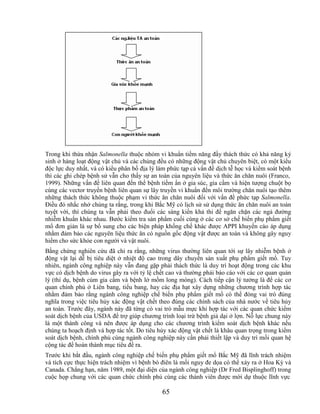 Trong khi thừa nhận Salmonella thuộc nhóm vi khuẩn tiềm năng đầy thách thức có khả năng ký
sinh ở hàng loạt động vật chủ và các chủng đều có những động vật chủ chuyên biệt, có một kiểu
độc lực duy nhất, và có kiểu phân bố địa lý làm phức tạp cả vấn đề dịch tễ học và kiểm soát bệnh
thì các ghi chép bệnh sử vẫn cho thấy sự an toàn của nguyên liệu và thức ăn chăn nuôi (Franco,
1999). Những vấn đề liên quan đến thể bệnh tiềm ẩn ở gia súc, gia cầm và hiện tượng chuột bọ
cùng các vector truyền bệnh liên quan sự lây truyền vi khuẩn đến môi trường chăn nuôi tạo thêm
những thách thức không thuộc phạm vi thức ăn chăn nuôi đối với vấn đề phức tạp Salmonella.
Điều đó nhắc nhở chúng ta rằng, trong khi Bắc Mỹ có lịch sử sử dụng thức ăn chăn nuôi an toàn
tuyệt vời, thì chúng ta vẫn phải theo đuổi các sáng kiến khả thi để ngăn chặn các ngả đường
nhiễm khuẩn khác nhau. Bước kiểm tra sản phẩm cuối cùng ở các cơ sở chế biến phụ phẩm giết
mổ đơn giản là sự bổ sung cho các biện pháp khống chế khác được APPI khuyến cáo áp dụng
nhằm đảm bảo các nguyên liệu thức ăn có nguồn gốc động vật được an toàn và không gây nguy
hiểm cho sức khỏe con người và vật nuôi.
Bằng chứng nghiên cứu đã chỉ ra rằng, những virus thường liên quan tới sự lây nhiễm bệnh ở
động vật lại dễ bị tiêu diệt ở nhiệt độ cao trong dây chuyền sản xuất phụ phẩm giết mổ. Tuy
nhiên, ngành công nghiệp này vẫn đang gặp phải thách thức là duy trì hoạt động trong các khu
vực có dịch bệnh do virus gây ra với tỷ lệ chết cao và thường phải báo cáo với các cơ quan quản
lý (thí dụ, bệnh cúm gia cầm và bệnh lở mồm long móng). Cách tiếp cận lý tưởng là để các cơ
quan chính phủ ở Liên bang, tiểu bang, hay các địa hạt xây dựng những chương trình hợp tác
nhằm đảm bảo rằng ngành công nghiệp chế biến phụ phẩm giết mổ có thể đóng vai trò đúng
nghĩa trong việc tiêu hủy xác động vật chết theo đúng các chính sách của nhà nước về tiêu hủy
an toàn. Trước đây, ngành này đã từng có vai trò mẫu mực khi hợp tác với các quan chức kiểm
soát dịch bệnh của USDA để trợ giúp chương trình loại trừ bệnh giả dại ở lợn. Nỗ lực chung này
là một thành công và nên được áp dụng cho các chương trình kiểm soát dịch bệnh khác nếu
chúng ta hoạch định và hợp tác tốt. Do tiêu hủy xác động vật chết là khâu quan trọng trong kiểm
soát dịch bệnh, chính phủ cùng ngành công nghiệp này cần phải thiết lập và duy trì mối quan hệ
cộng tác để hoàn thành mục tiêu đề ra.
Trước khi bắt đầu, ngành công nghiệp chế biến phụ phẩm giết mổ Bắc Mỹ đã lĩnh trách nhiệm
và tích cực thực hiện trách nhiệm vì bệnh bò điên là mối nguy đe dọa có thể xảy ra ở Hoa Kỳ và
Canada. Chẳng hạn, năm 1989, một đại diện của ngành công nghiệp (Dr Fred Bisplinghoff) trong
cuộc họp chung với các quan chức chính phủ cùng các thành viên được mời dự thuộc lĩnh vực

                                             65
 