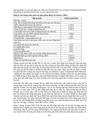 cấp phụ phẩm và xác chết động vật. Điều này đã kích thích việc sử dụng các phương pháp khác
(hợp pháp và phi pháp) để tiêu hủy các loại nguyên liệu này.
Bảng 8. Sản lƣợng hàng năm các phụ phẩm động vật (Sparks, 2001).
                         Bột protein                               Triệu pound/năm
 Bột thịt - xương
 Hạn chế sử dụng (cấm dùng làm thức ăn cho gia súc nhai lại)
 100% nguyên liệu từ gia súc nhai lại                                    2.734,1
 Hỗn hợp có chứa nguyên liệu từ gia súc nhai lại                         2.263,1
 Tổng số bột thịt - xương sử dụng hạn chế                                4.997,1
 Loại miễm xem xét (có thể sử dụng cho gia súc nhai lại)
 Loại miễn xem xét (100% nguyên liệu từ lợn)                             1.640,5
 Hỗn hợp được miễn xem xét                                                14,6
 Tổng bột thịt - xương miễm xem xét                                      1.655,1
 Sản phẩm máu (tất cả đều được miễn xem xét theo Pháp lệnh
 thức ăn)
 Có nguồn gốc từ gia súc nhai lại                                        121,9
 Có nguồn gốc từ lợn                                                      54,8
 Loại hỗn hợp                                                             49,8
 Tổng sản phẩm máu                                                       226,5
 Bột gia cầm (được miễn xem xét theo Pháp lệnh thức ăn)
 Bột phụ phẩm gia cầm (nguyên chất gia cầm)                              3.073,5
 Bột lông vũ                                                            1.200,00
 Tổng các loại bột từ gia cầm                                            4.273,5
Những sự kiện mới đây tại Bắc Mỹ và việc các cơ quan chức năng Liên bang đề xuất soạn thảo
luật hai năm vừa qua gợi ý rằng các loại hay chủng loại phụ phẩm động vật dạng thô dùng chế
biến làm thức ăn gia súc rất có thể sẽ còn bị hạn chế hơn nữa. Vào năm 2003, Canada và Hoa Kỳ
mỗi quốc gia đã xác nhận ca nhiễm bò điên đầu tiên của mình. Ngay sau khi xác nhận ca bệnh,
hai nước đã cấm sử dụng các nguyên liệu được xác định là có nguy cơ (Specified Risk Materials
- SRM) làm thực phẩm cho người và sản xuất hóa mỹ phẩm. Canada và Hoa Kỳ xác định những
mô SRM tương tự nhau, gồm đầu, não, hạch thần kinh chạc ba (hạch thần kinh sọ số V), mắt, tủy
sống, hạch gốc thắt lưng ở bò trên 30 tháng tuổi, hồi tràng ngoại biên và hạch amidan ở bò các
lứa tuổi.
Tính đến thời điểm này, Canada đã xác nhận tám trường hợp mắc bệnh bò điên, Hoa Kỳ ba
trường hợp, trong đó hai trường hợp trên bò địa phương, và một (trường hợp đầu tiên) trên bò
nhập từ Canada vào tiểu bang Washington. Tất cả các trường hợp mắc bệnh bò điên ở Hoa Kỳ
đều xẩy ra trước năm 1997 là năm Pháp lệnh thức ăn có hiệu lực. Bốn trường hợp bò điên ở
Canada xẩy ra trước năm 1997 là thời điểm mà Chính phủ Canada áp dụng quy định hạn chế
thức ăn tương tự như Pháp lệnh thức ăn của Hoa Kỳ. Kết quả là, Cơ quan Thanh tra Thực phẩm
Canada tuyên bố quy định cấm tất cả SRM (não, hạch thần kinh chạc ba (hạch thần kinh sọ số V),
mắt, hạch amidan, tủy sống, hạch gốc thắt lưng ở bò trên 30 tháng tuổi và hồi tràng ngoại biên ở
bò các lứa tuổi) không được sử dụng trong thức ăn gia súc hoặc làm phân bón; qui định này sẽ có
hiệu lực vào ngày 12 tháng 7 năm 2007 (CFIA, 2006).
Ngày 6 tháng 10 năm 2005 FDA đề xuất sửa đổi Pháp lệnh thức ăn và cấm sử dụng một số
nguyên liệu có nguồn gốc từ bò trong thức ăn cho tất cả các loại gia súc (Dự thảo sắc lệnh; Hồ sơ
Liên bang, Tập 70, số 193, trang 58570-58601). Các nguyên liệu bị đề xuất cấm gồm (1) Não và
tủy sống bò trên 30 tháng tuổi hoặc hơn đã thông qua kiểm dịch cho phép dùng cho người, (2)

                                              82
 