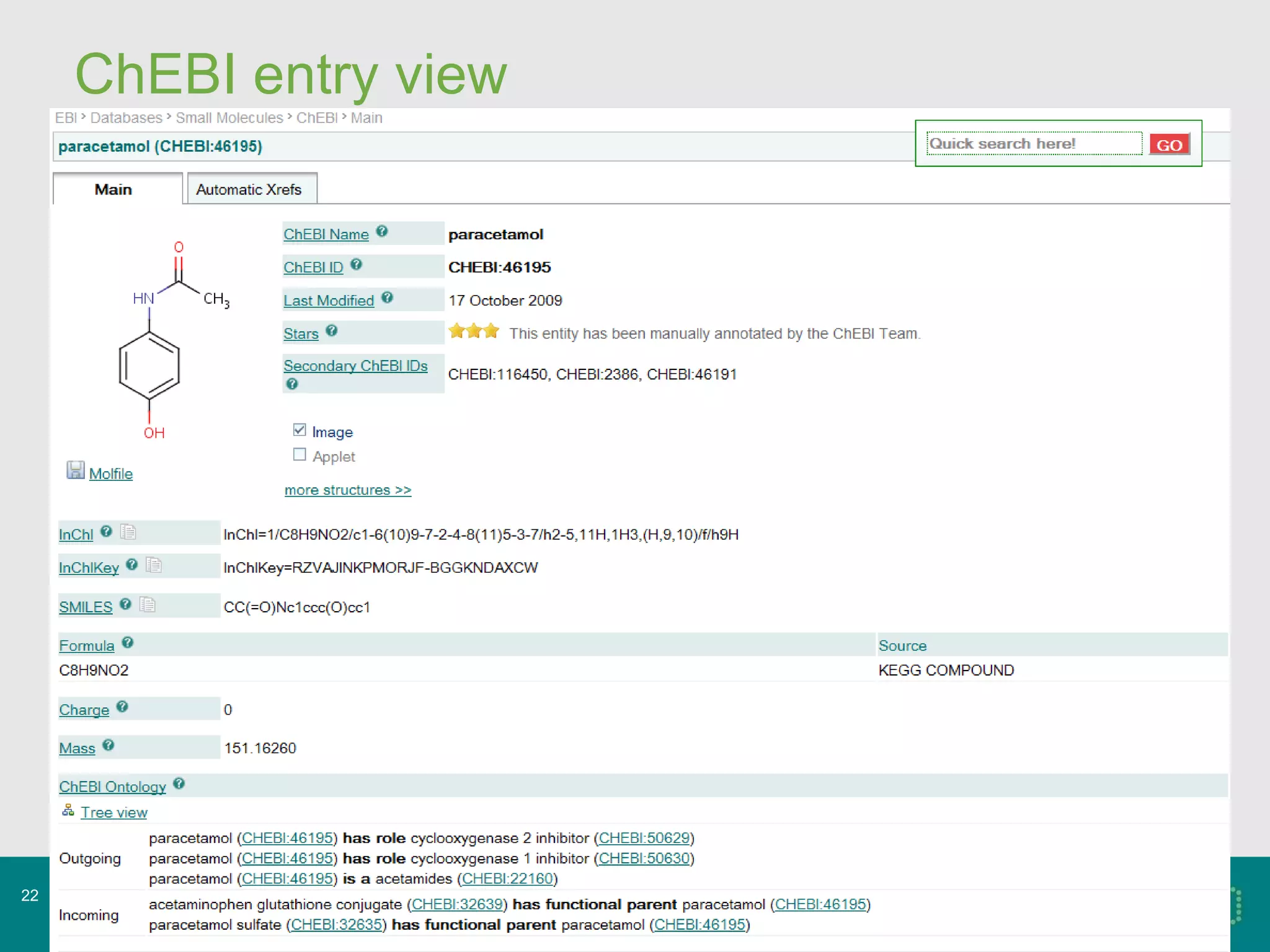 ChEBI entry view ChEBI – Chemical Entities of Biological Interest 25.02.10 