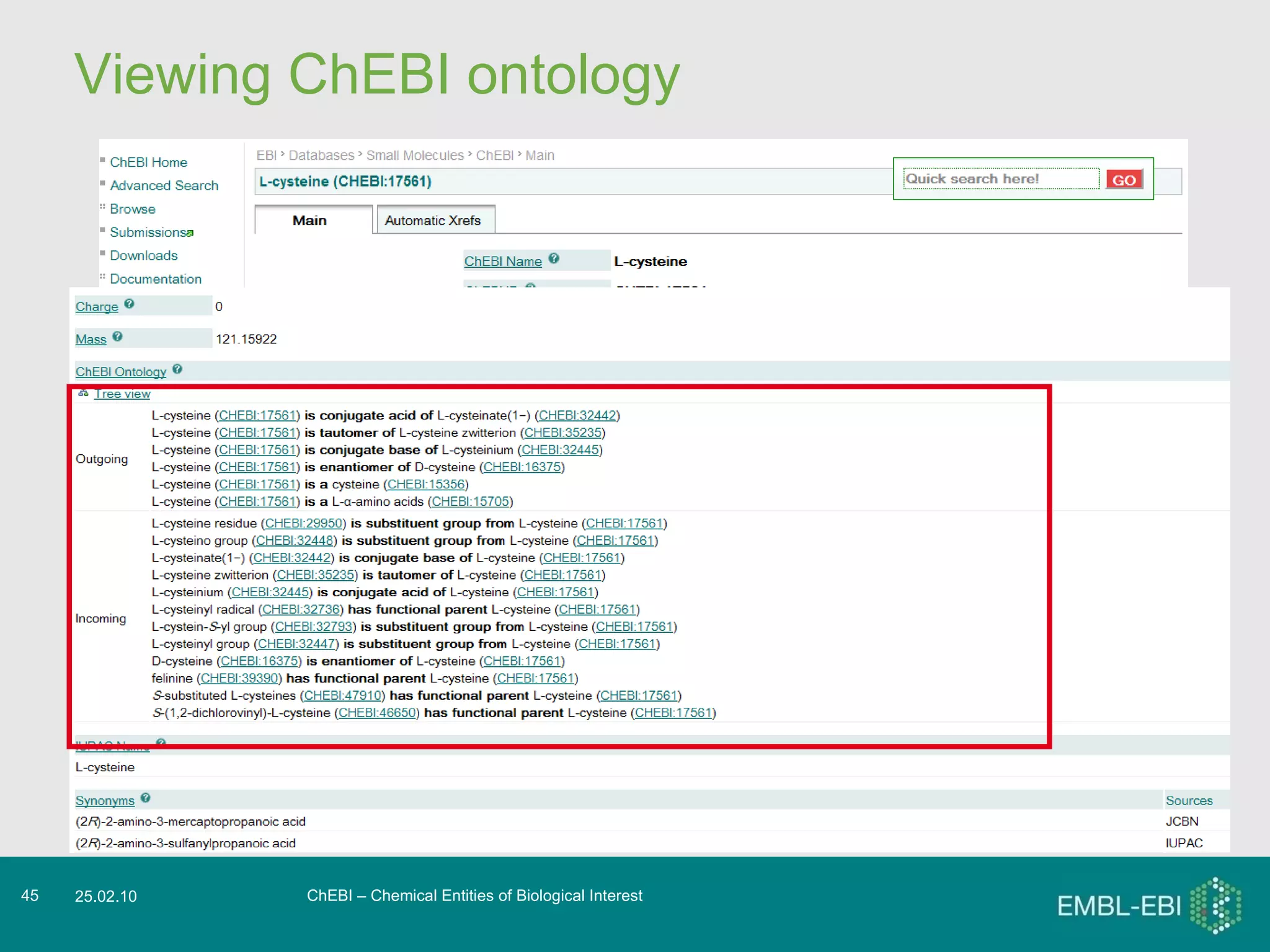 Viewing ChEBI ontology ChEBI – Chemical Entities of Biological Interest 25.02.10 