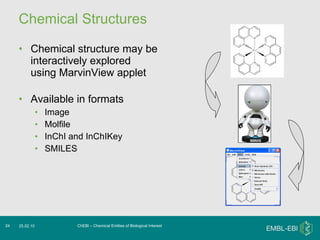 Chemical Structures Chemical structure may be interactively explored using MarvinView applet Available in formats Image Molfile InChI and InChIKey SMILES ChEBI – Chemical Entities of Biological Interest 25.02.10 