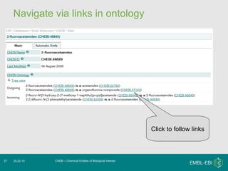 Navigate via links in ontology ChEBI – Chemical Entities of Biological Interest 25.02.10 Click to follow links 
