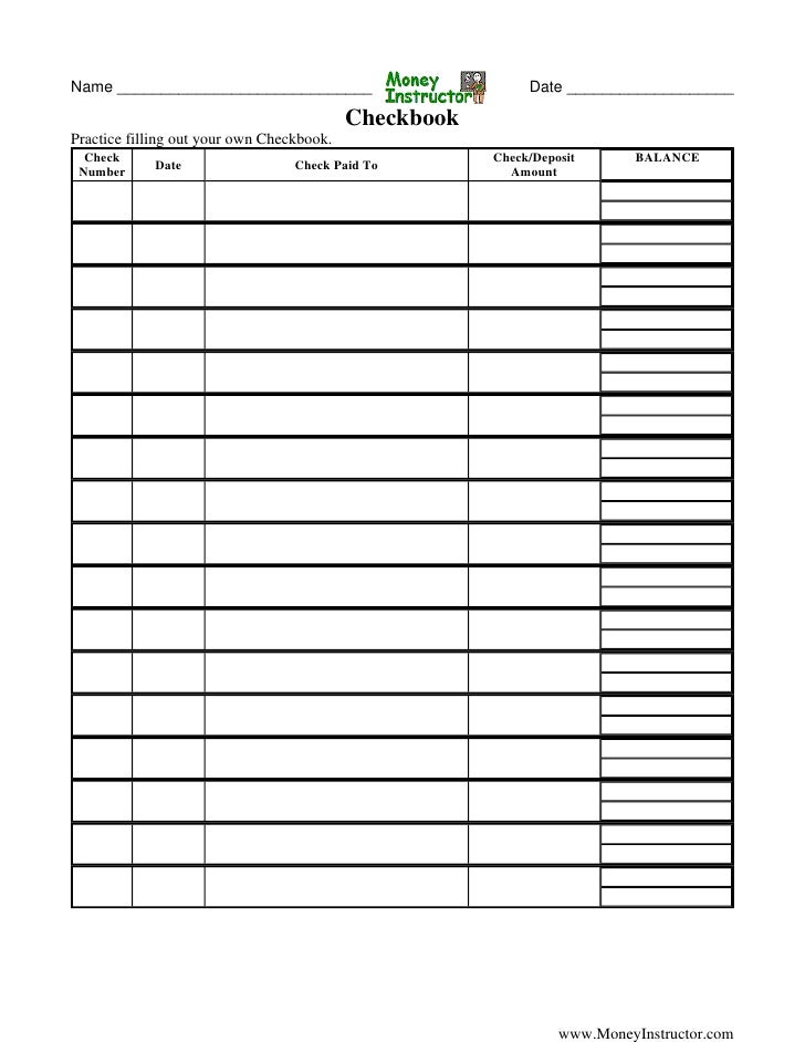 checkbook register