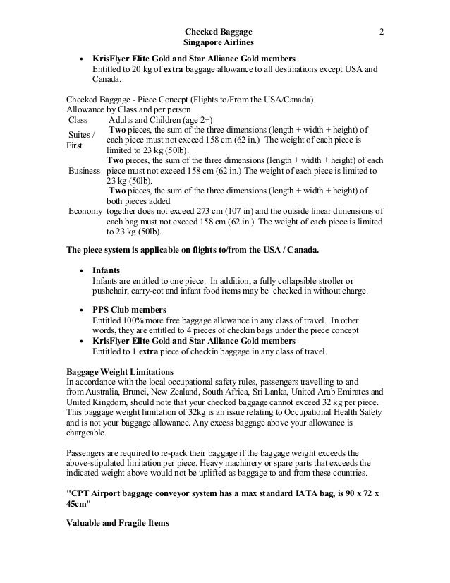 Checked baggage singapore airlines