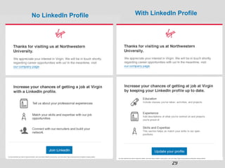 Student Flow 7/5
LinkedIn Confidential ©2012 All Rights Reserved 29
With LinkedIn Profile
You have submitted your data to Virginand LinkedIn. Learn more about LinkedIn's privacy policy. Learn more about Virgin's privacy policy by visiting their company website
You have submitted your data to Virginand LinkedIn. Learn more about LinkedIn's privacy policy. Learn more about Virgin's privacy policy by visiting their company website
No LinkedIn Profile
 