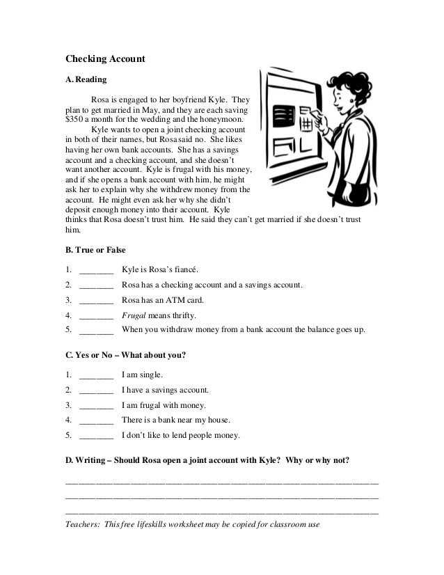 esl short story checking account