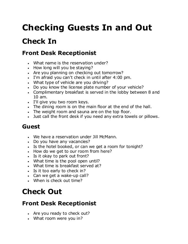 Checking guests in and out