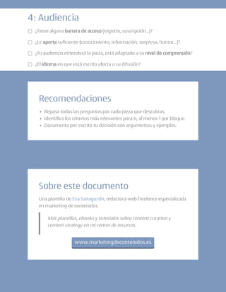 4: Audiencia4: Audiencia
RecomendacionesRecomendaciones
Sobre este documentoSobre este documento
Más plantillas, ebooks y ...