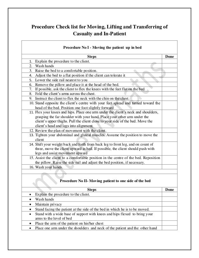 check list Demonstration On Range Of Motion Exercises and Moving, Lif…