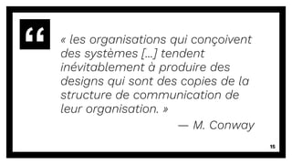 « les organisations qui conçoivent
des systèmes [...] tendent
inévitablement à produire des
designs qui sont des copies de...