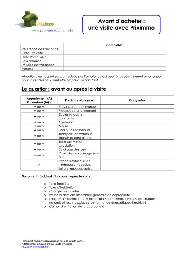 Visite immobilière check liste