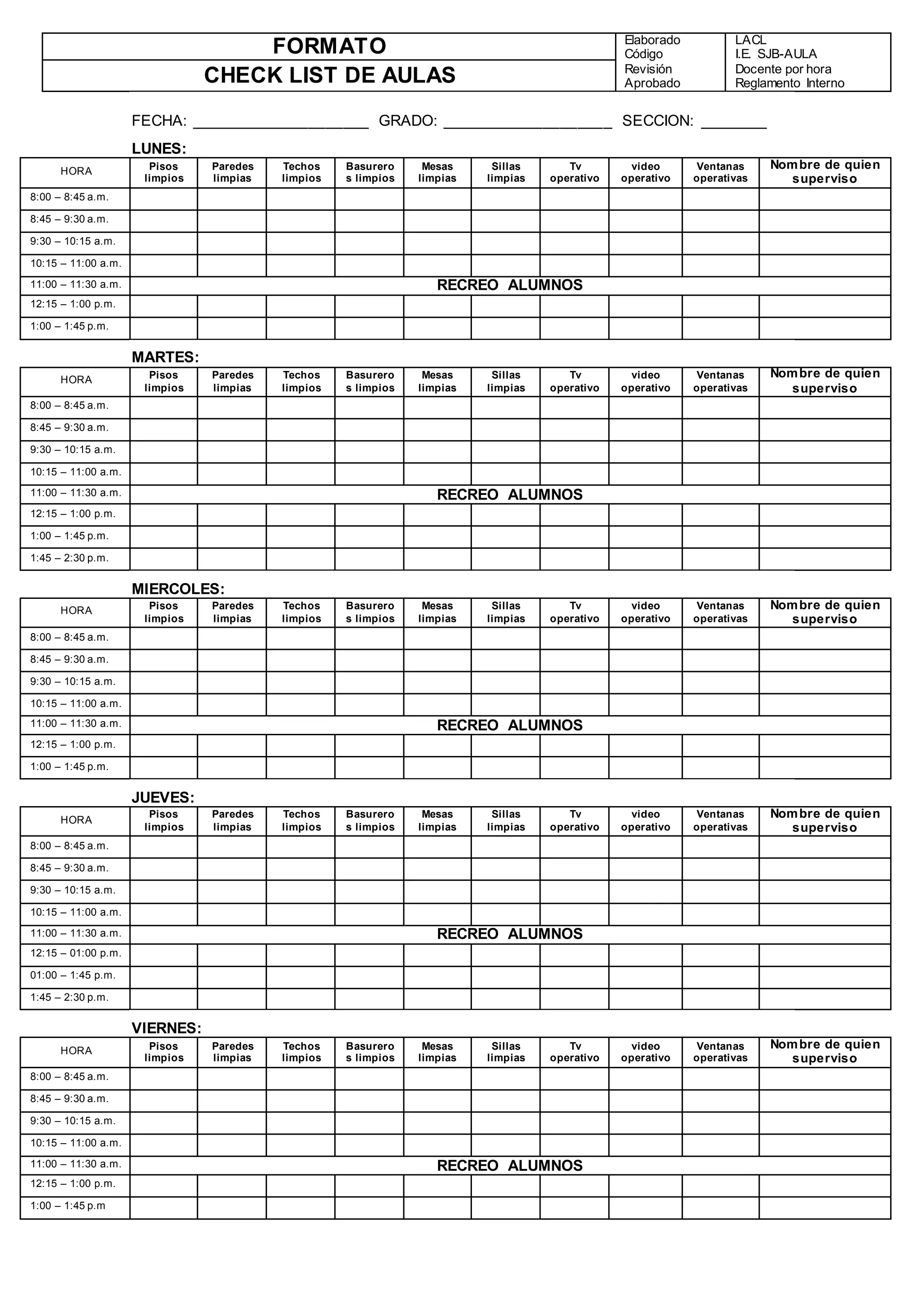 Check list de aula | DOCX