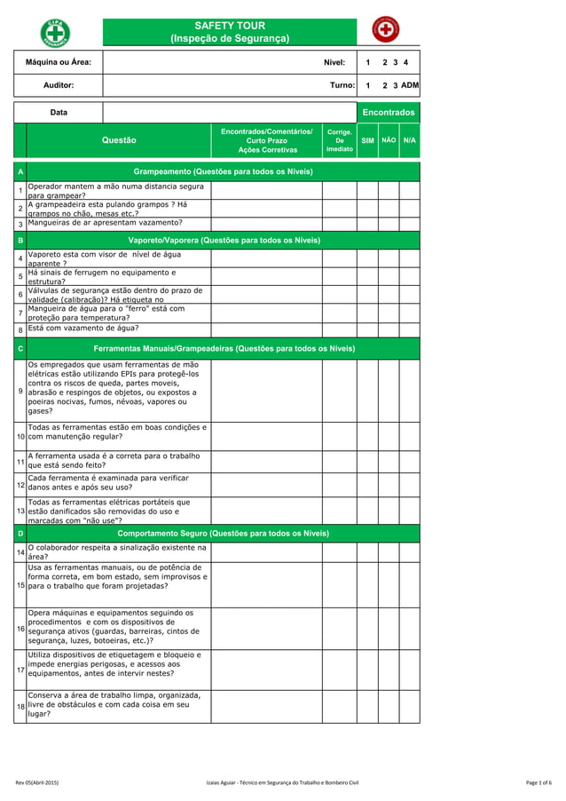 Check List de Inspeção de Segurança em Áreas Produtiva | PDF