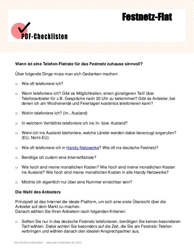 Checkliste Festnetz Flat