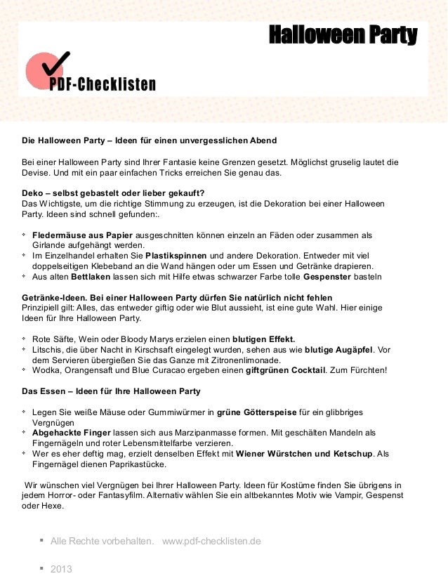 Checkliste Halloween Party