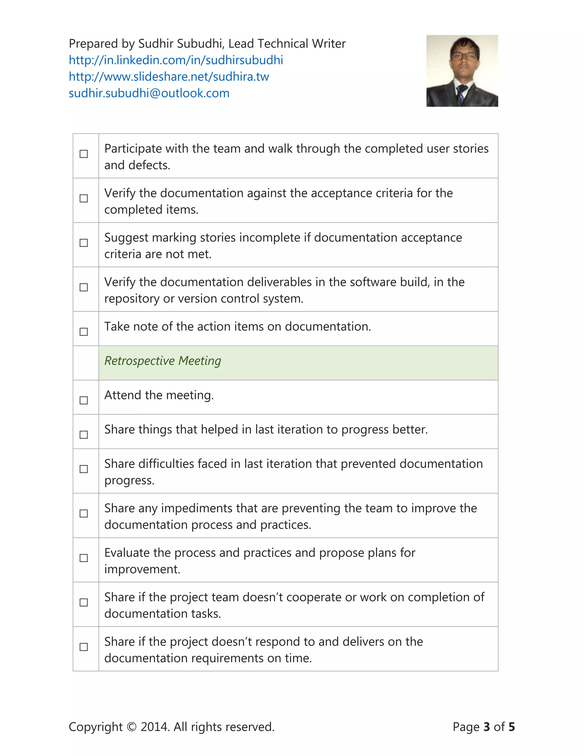Checklist for Agile Technical Writer | PDF