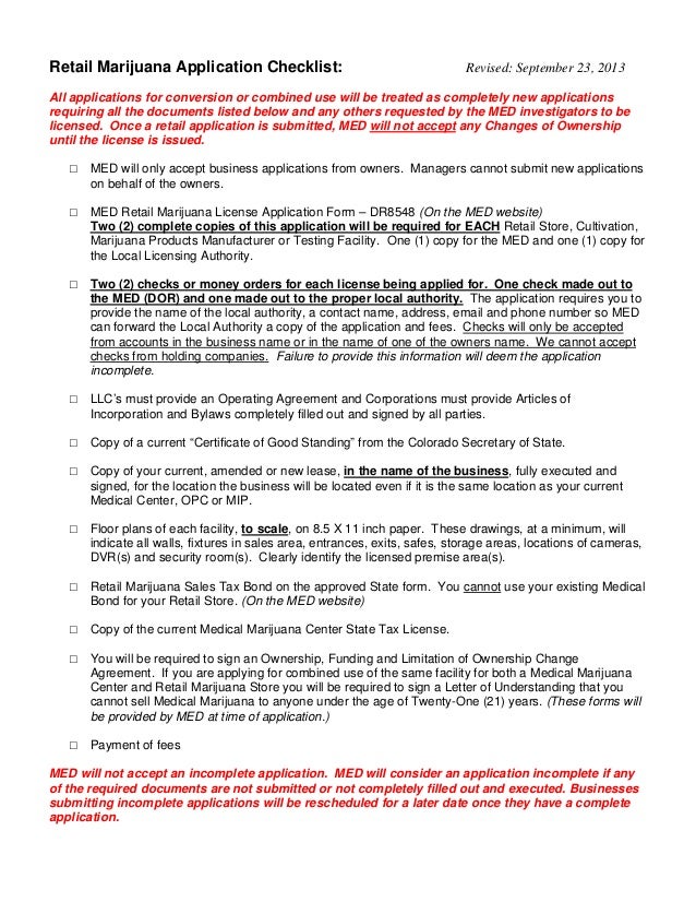 Checklist For Colorado Recreational Marijuana Dispensary Business App