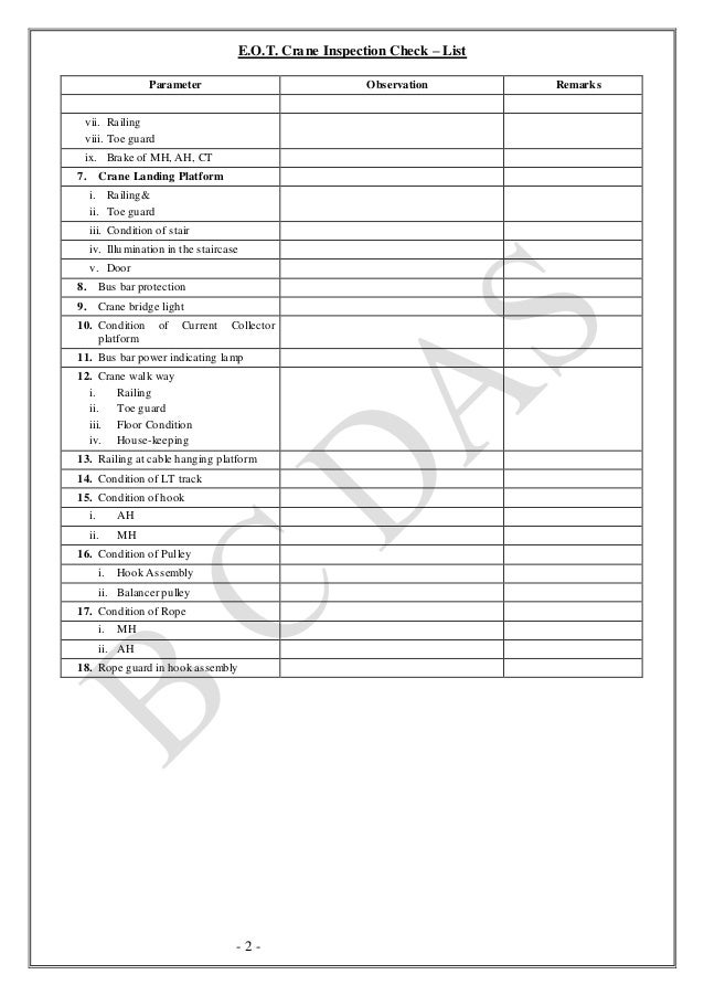 EOT CRANE INSPECTION CHECKLIST PDF