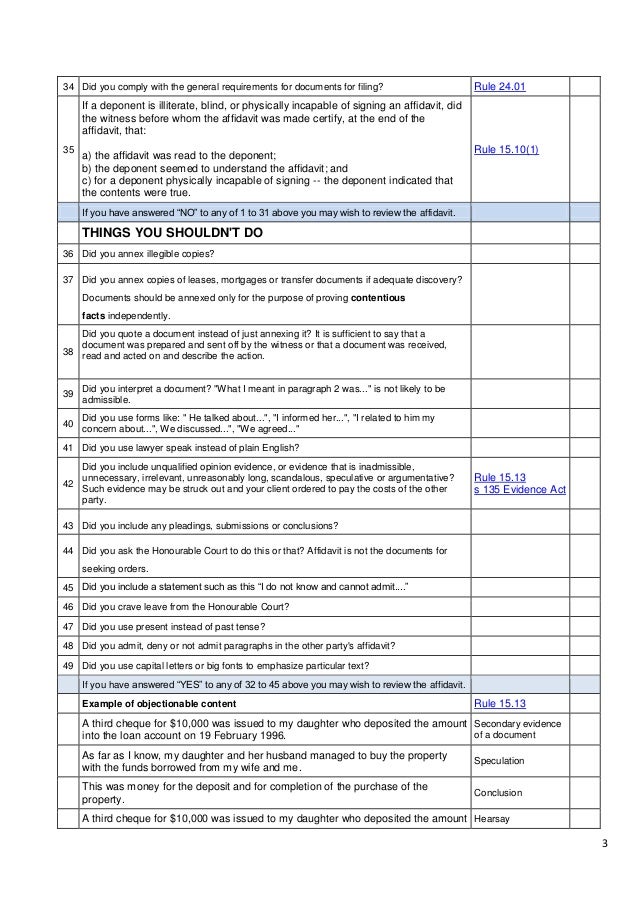 Checklist for preparing a Family Court affidavit