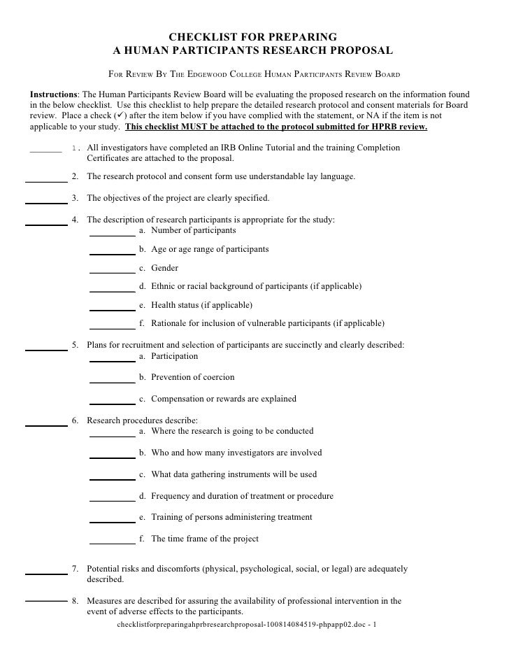 research proposal review checklist