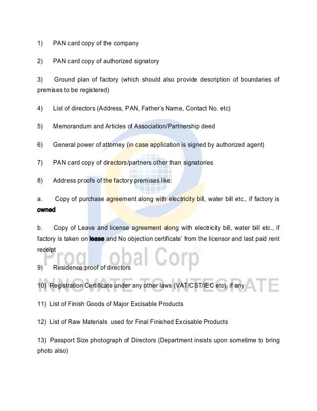 Checklist for registration under vat, cst & pt and central excise