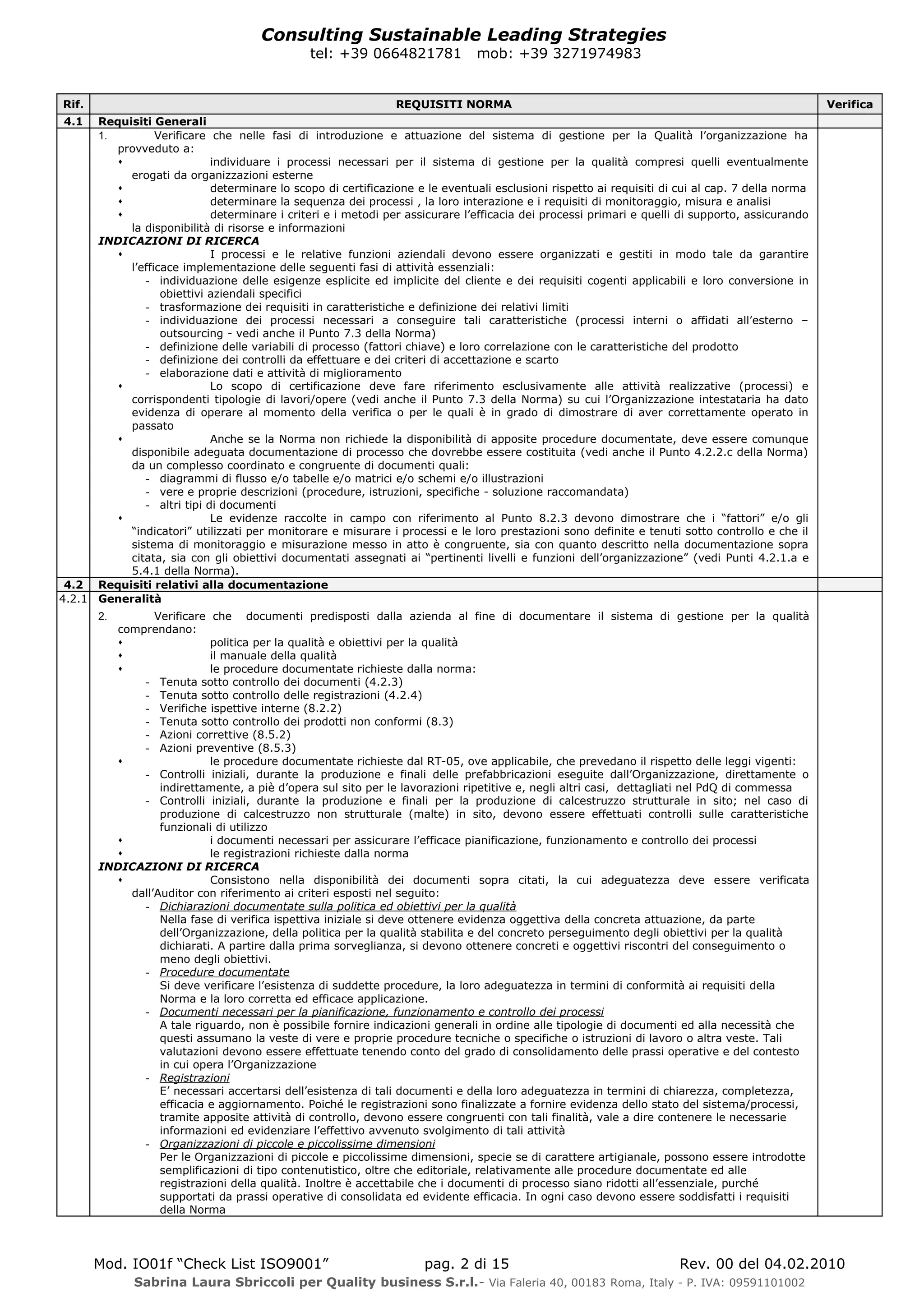 Check list ISO9001 | PDF
