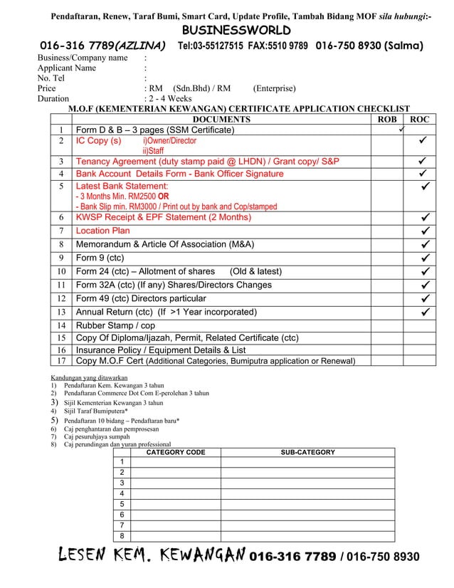 Checklist mof latest rob kewangan sdn. bhd.