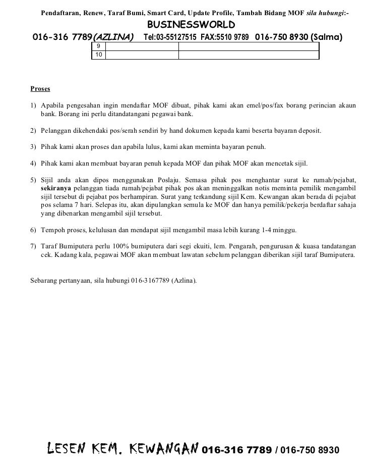 Checklist Mof Latest Rob Kewangan Sdn Bhd