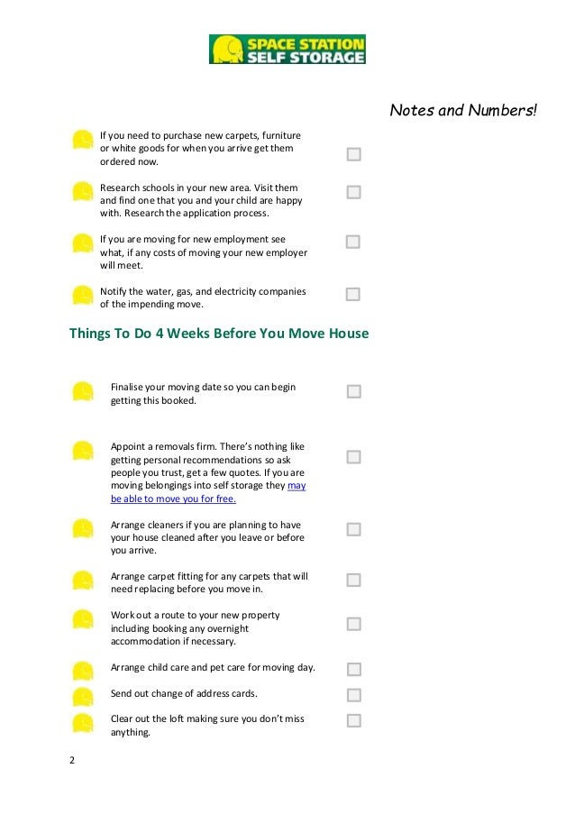 Checklist Of Things To Do When Moving To A New House