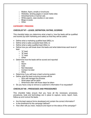Weekly Lead Generation Checklist.pdf Checklists for an Effective Lead Generation Campaign | PDF