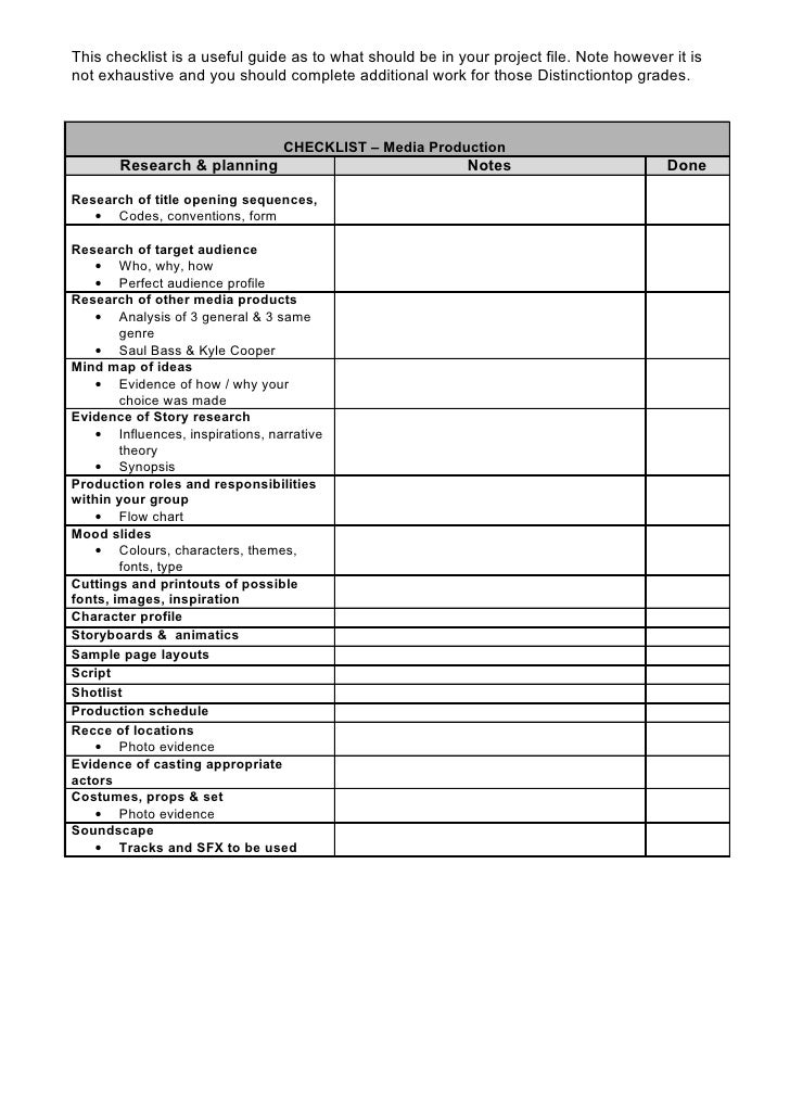 Checklist Table For Coursework
