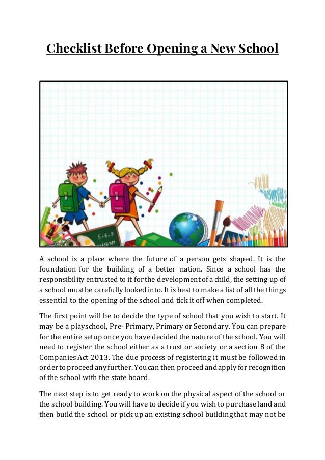 Checklist To Open A New School Checklist To Open A New School