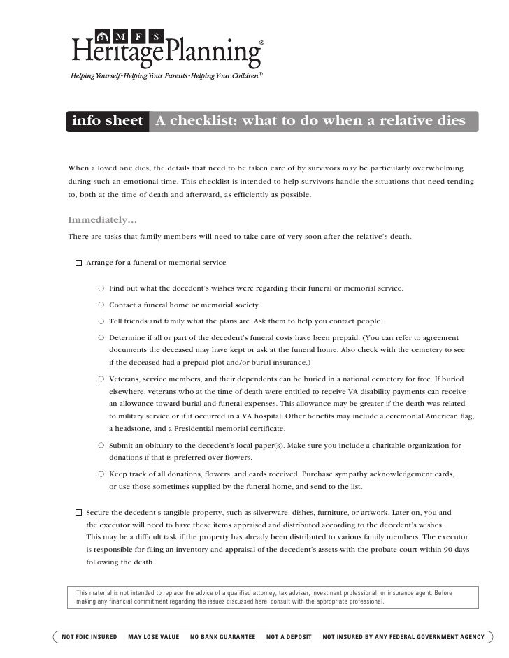 checklist when a relative dies