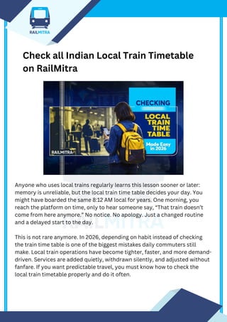 Predictable Timetable Check Local Train Timetable on RailMtira to Avoid Delays | PDF