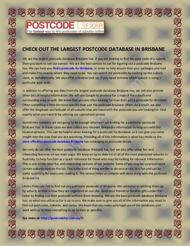 Check out the Largest PostCode Database in Brisbane