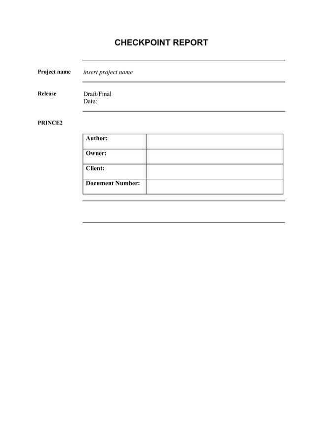 Prince 2, project managment Document Checkpoint report PDF