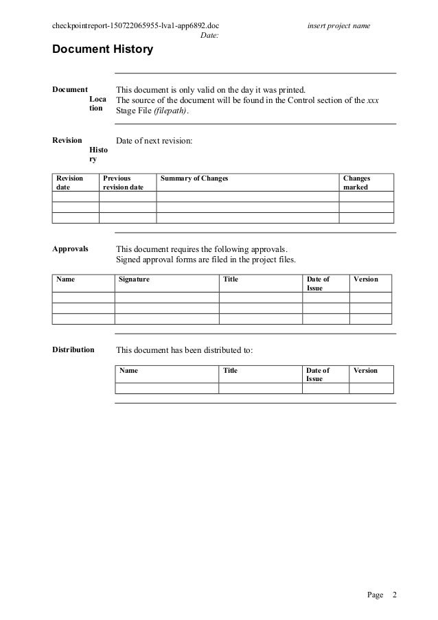 Prince 2, project managment Document Checkpoint report