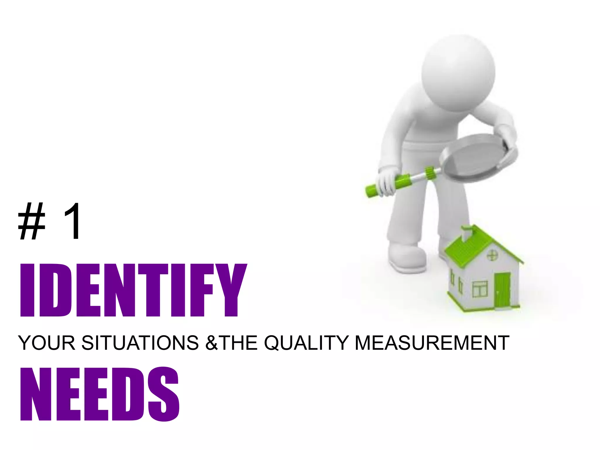 #1
IDENTIFY
YOUR SITUATIONS &THE QUALITY MEASUREMENT


NEEDS
 