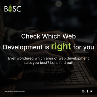 Check Which Web
Development is for you
right
www.bosctechlabs.com
Ever wondered which area of web development
suits you best? Let's find out!
 