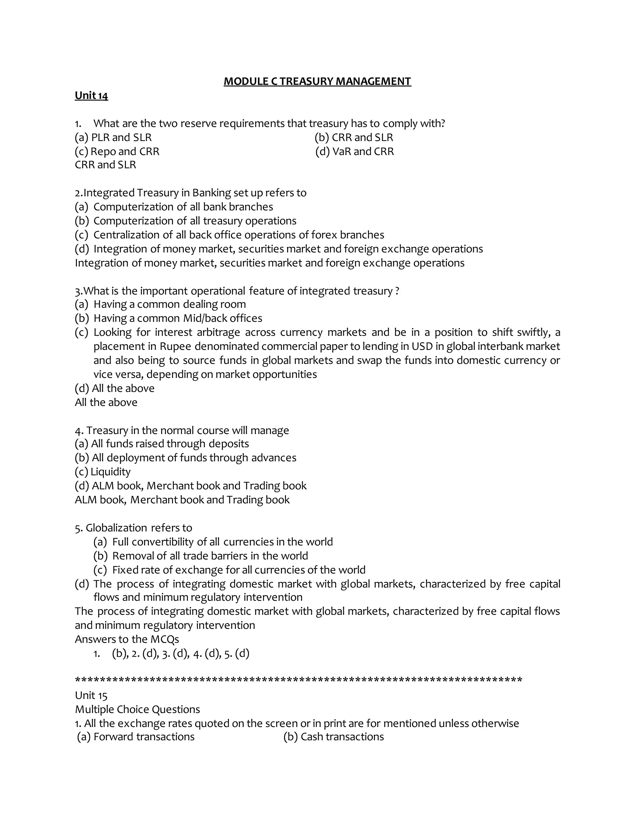 Check your progress module c treasury management | DOCX
