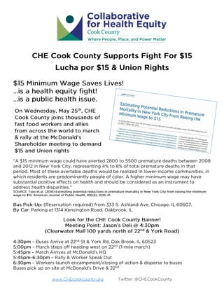 CHE Cook County Supports Fight For $15 Lucha Por $15 May 25