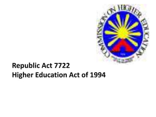 Republic Act 7722 
Higher Education Act of 1994 
 