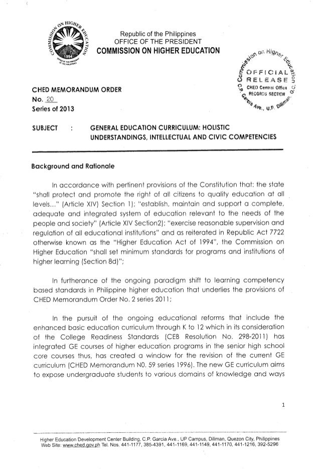 CHEd Memorandum Order No. 20 s2013 - General Education 