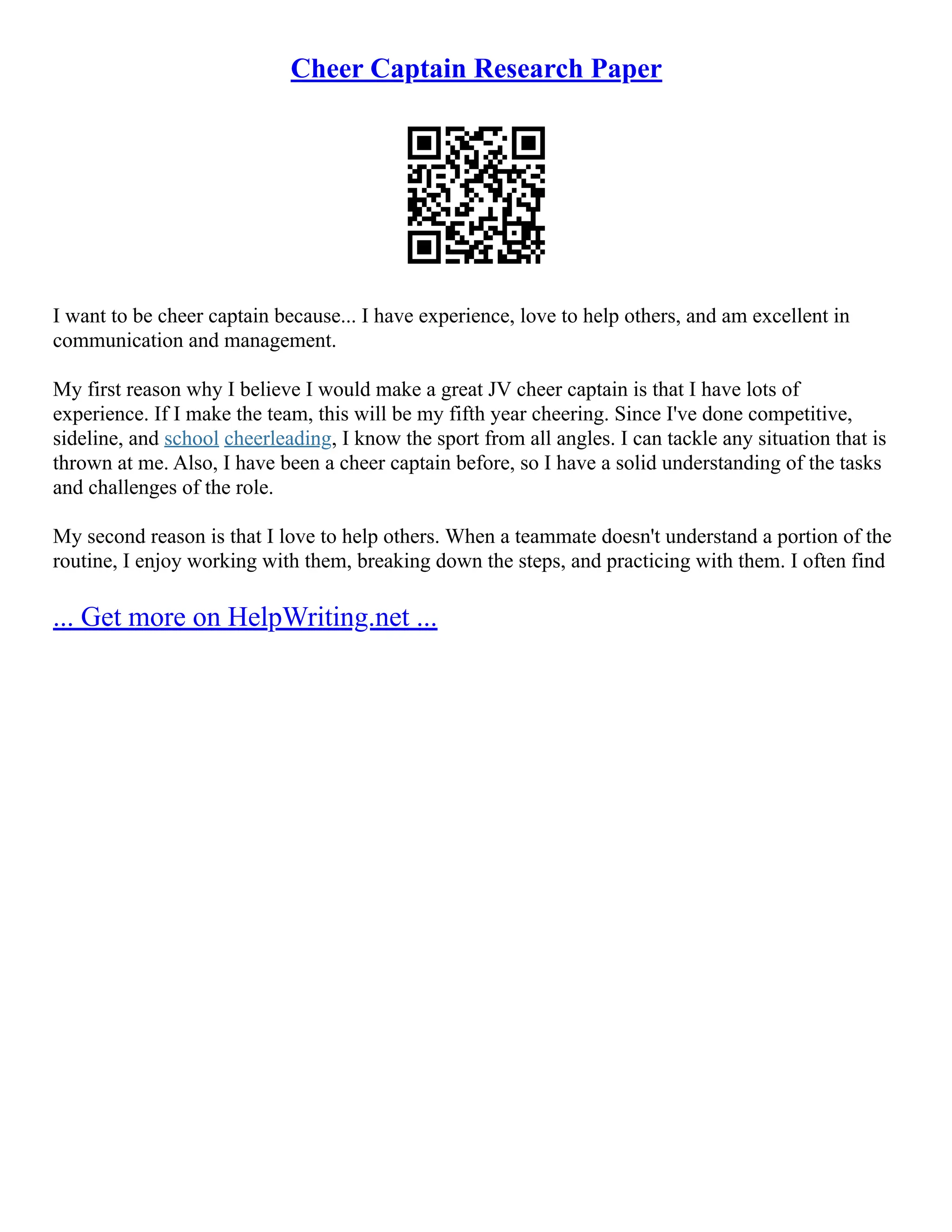 Cheer Captain Research Paper PDF