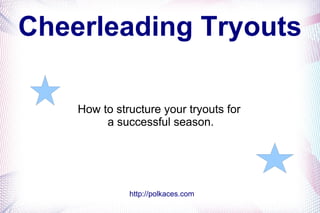 Cheerleading Tryouts

    How to structure your tryouts for
         a successful season.




              http://polkaces.com
 